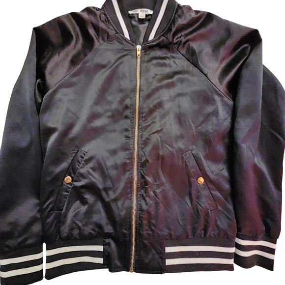 Retro Black Satin Varsity Jacket Size Small - Picture 3 of 8